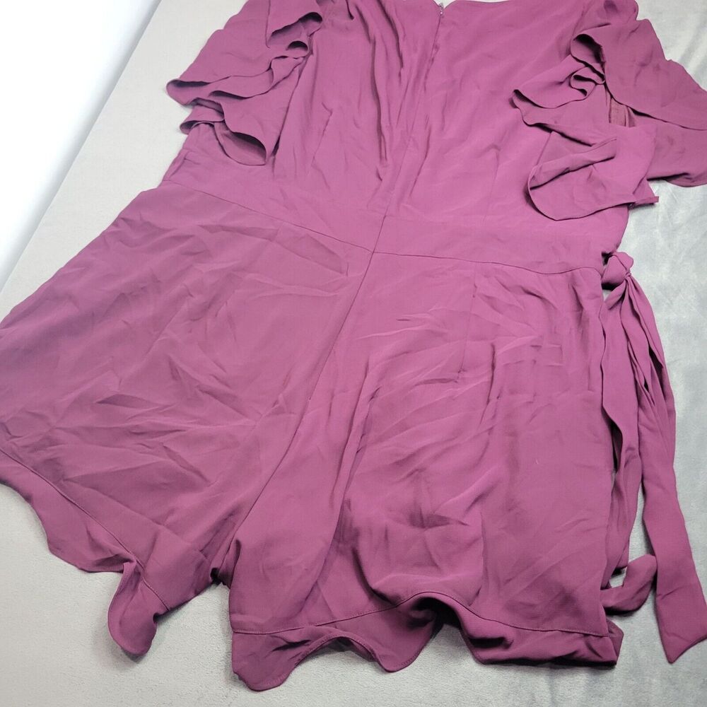 City Chic Plum Short Sleeve Wrap Romper With Tie Waist XL 22 Polyester Womens Fa - Picture 6 of 11